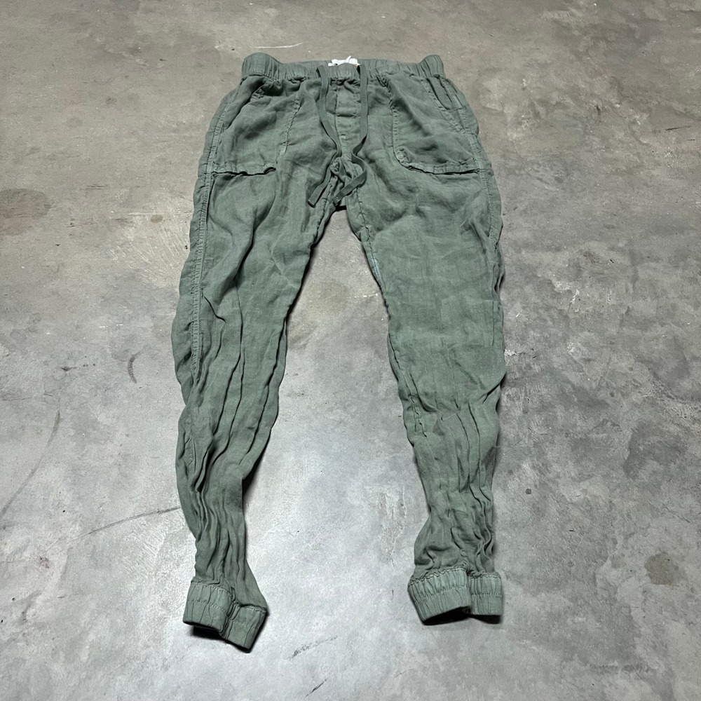 C&C California Womens Sage Green 100% Linen Joggers Size Small Drawstring Pants